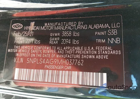 2021 Hyundai Elantra Sel z USA, uszkodzony, nr VIN 5NPLS4AG9MH037762